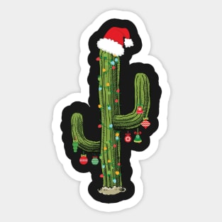 Cactus Christmas Tree Lights Wearing Santa Hat Sticker